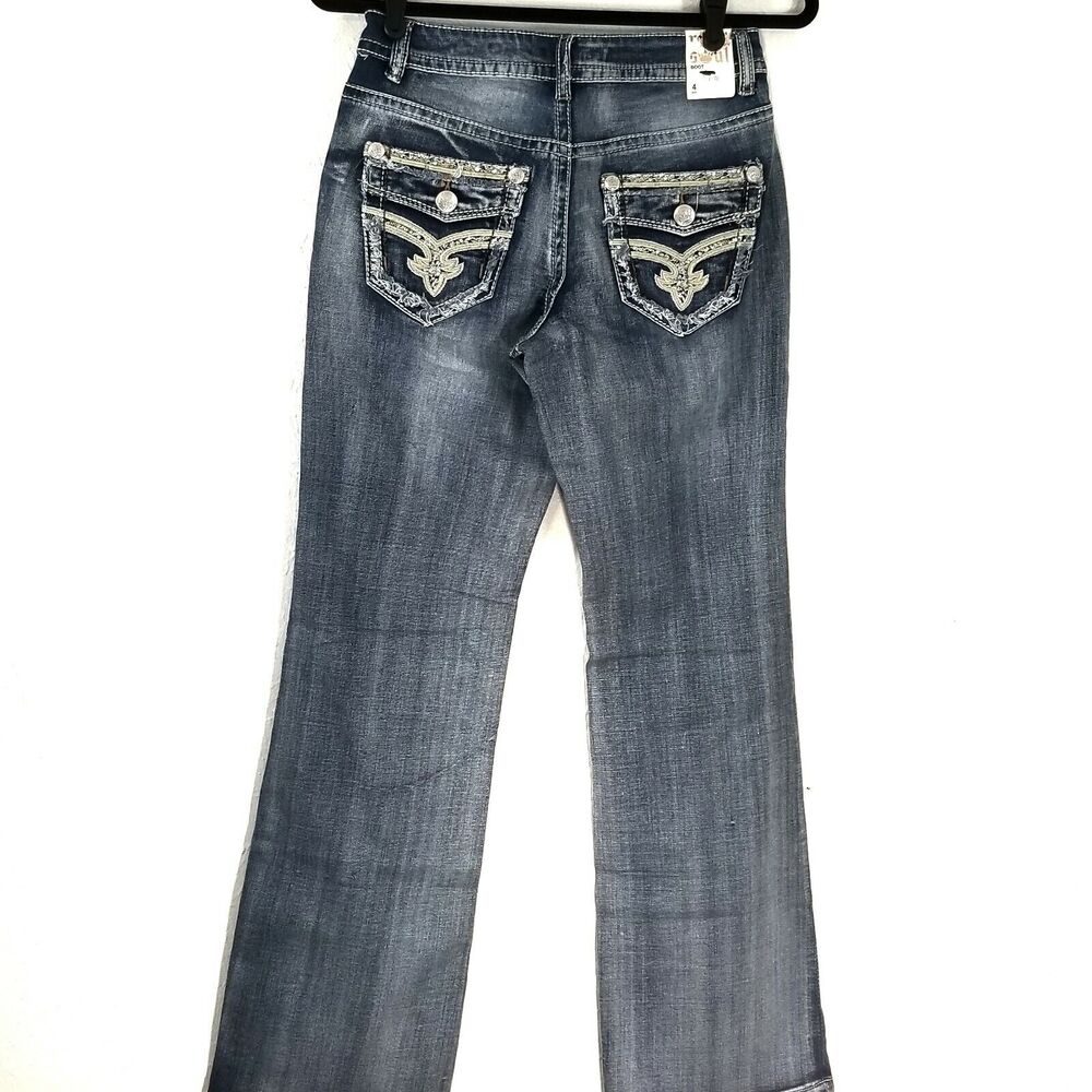 Rebel & Soul Jeans Womens Size 4 Embellished Missy Boot Cream Medium Wash Ombre - Picture 3 of 9